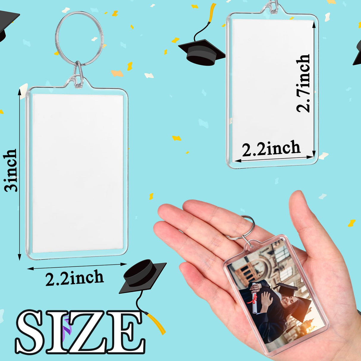 Wonderjune 25 Pcs Sublimation Keychain Blanks Acrylic Photo Insert Blank Keychain Fall Thanksgiving Christmas DIY Crafts Gifts Wonderjune