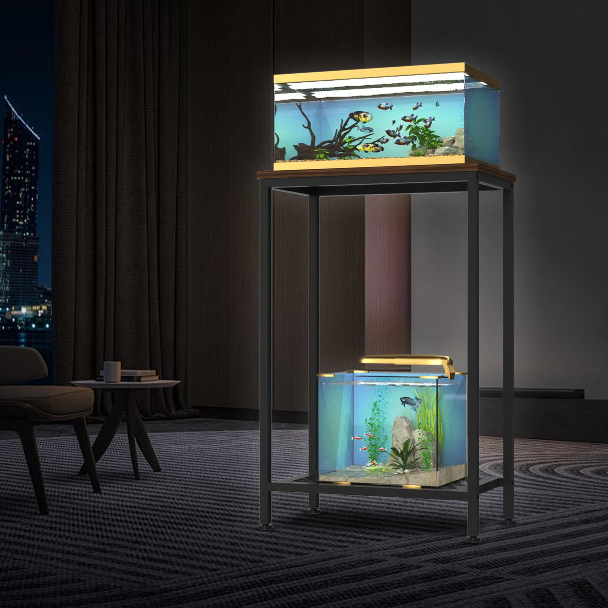 VANVERB 10 Gallon Fish Tank Stand, 2-Tier Small Aquarium Stand 5-10 Gallon, Metal Reptile Breeder Turtle Terrarium Stand Rack Plant Stand for Home Office, Load 350lbs, 20.86" L x 11.81" W x 32.08" H, Black VANVERB