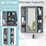 COSTWAY Wall Mounted Bathroom Cabinet - Storage Organizer with Mirror Door, Adjustable Shelves & 6 Open Racks, Space-Saving Hanging Medicine Cabinet for Living Room Kitchen Entryway (Gray) COSTWAY