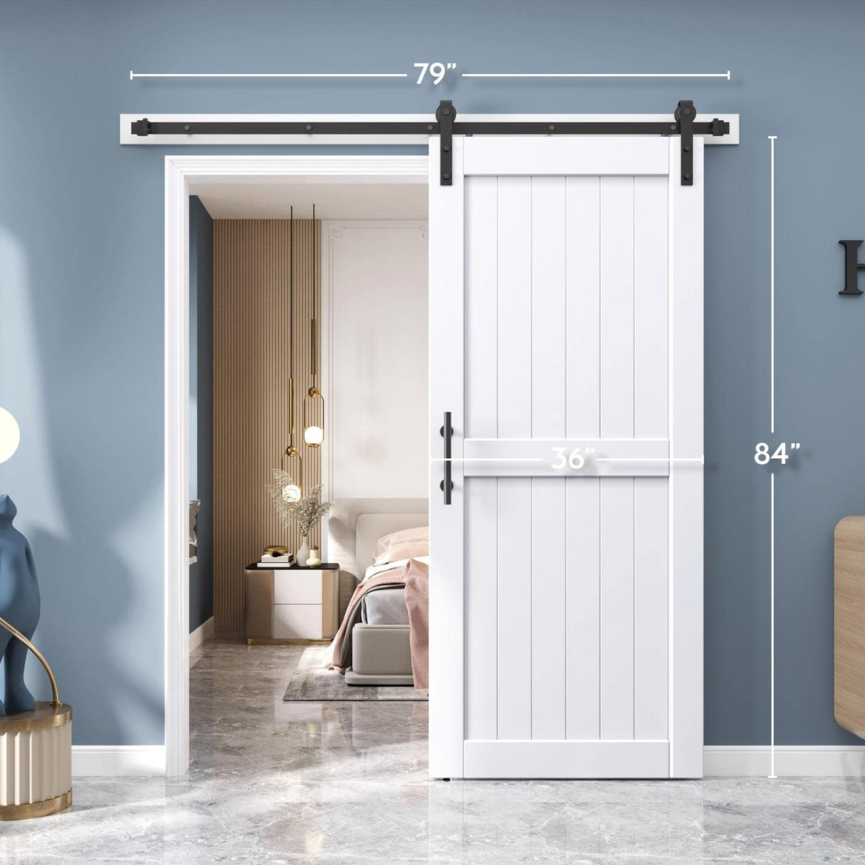 EaseLife 36in x 84in Sliding Barn Door with 6.6FT Barn Door Hardware Track Kit Included,Solid LVL Wood Slab Covered with Water-Proof & Scratch-Resistant PVC Surface,DIY Assembly,Easy Install,White EaseLife