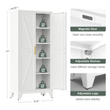 Washsemba 71'' Farmhouse Metal Storage Cabinet with Barn Doors,Steel File Cabinet for Home Office,Kitchen Pantry 4 Adjustable Shelves,Freestanding Cupboard for Kitchen,for Home Office,School (White) Washsemba