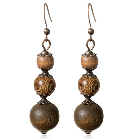 Handmade Nature Wooden Beaded Dangle Drop Earrings Bohemian Minimalist Long Wood Bead Earrings Vintage Chic Wooden Ethnic Dangle Drop Earrings for Women Statement Jewelry Gifts (Coffee) NUNAGIN
