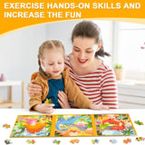 Magnetic Puzzles for Kids Ages 3-5, 3 in 1 Dinosaurs Magnetic Jigsaw Puzzle Book, Travel Puzzles Toys for Toddlers 3-8 Year (Dinosaur World) EREBADI