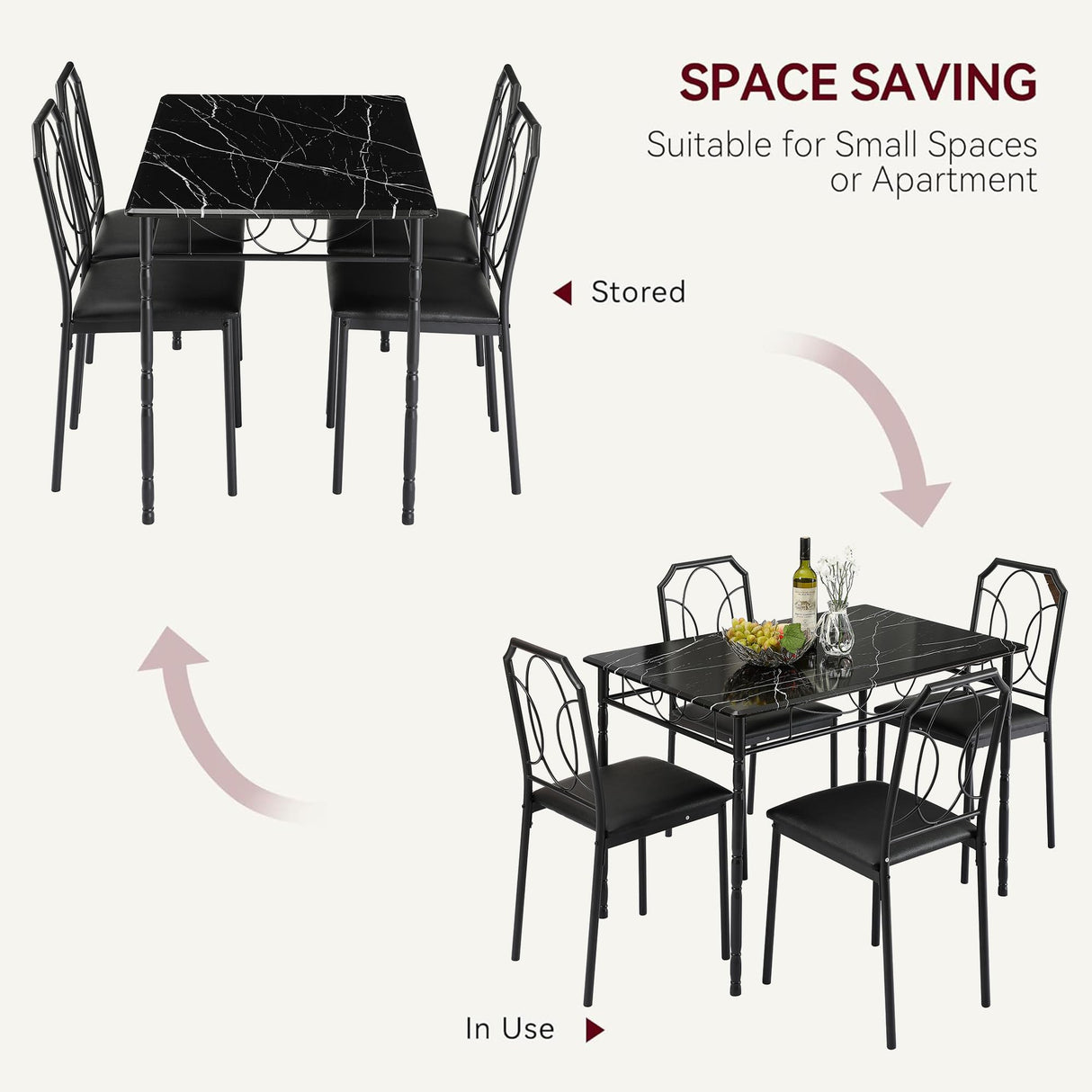 VECELO 5 Piece Dining Table Set for 4, Dinette with Chairs for Kitchen, Breakfast Nook, Small Space,Easy Assembly VECELO