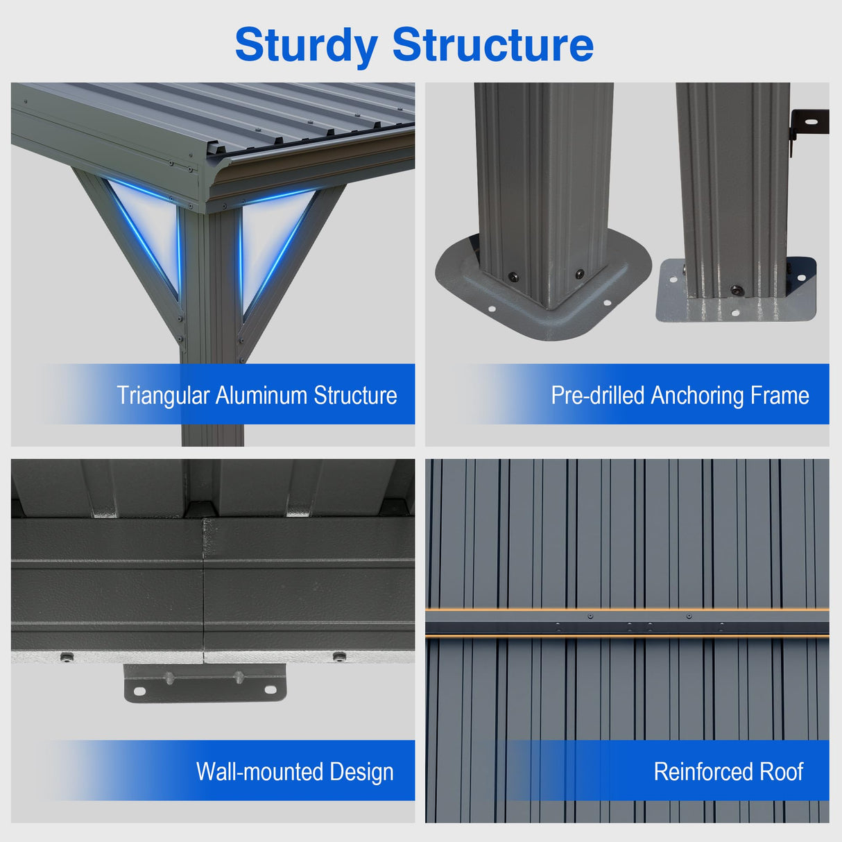 Domi 8x10FT Lean to Gazebo, Outdoor Hardtop Wall Mounted Gazebo with Sloping Galvanized Steel Roof, Upgraded Heavy Duty Mounted Shelter with Drainage System for Deck, Porch, Backyard domi outdoor living