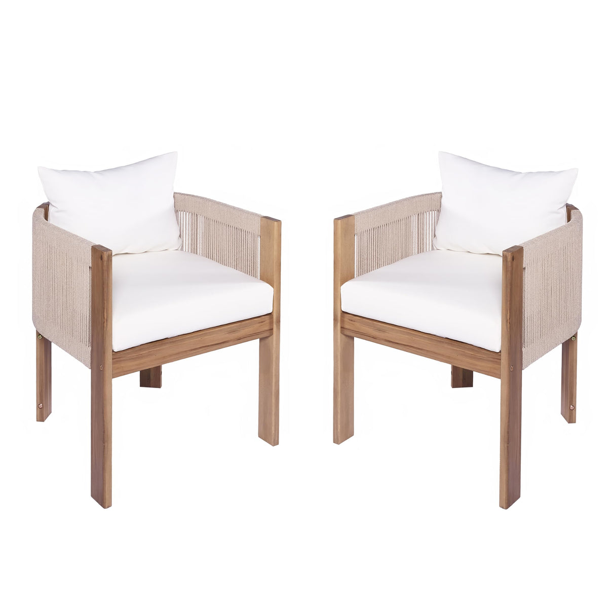 Christopher Knight Home Matera Dining Chair Set of 2, Acacia Wood Outdoor Accent Chair, Farmhouse Patio Kitchen Side Chair, Comfy Reading Chair, Round Backrest and Water Resistant Cushion,Teak+ Beige Christopher Knight Home