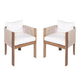 Christopher Knight Home Matera Dining Chair Set of 2, Acacia Wood Outdoor Accent Chair, Farmhouse Patio Kitchen Side Chair, Comfy Reading Chair, Round Backrest and Water Resistant Cushion,Teak+ Beige Christopher Knight Home