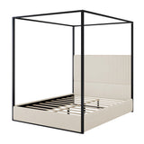 King Size Metal Canopy Bed with Tall Upholstered Channel Headboard and Gold 4 Poster, No Box Spring Needed (Cream+ Black, King) BEDGJH