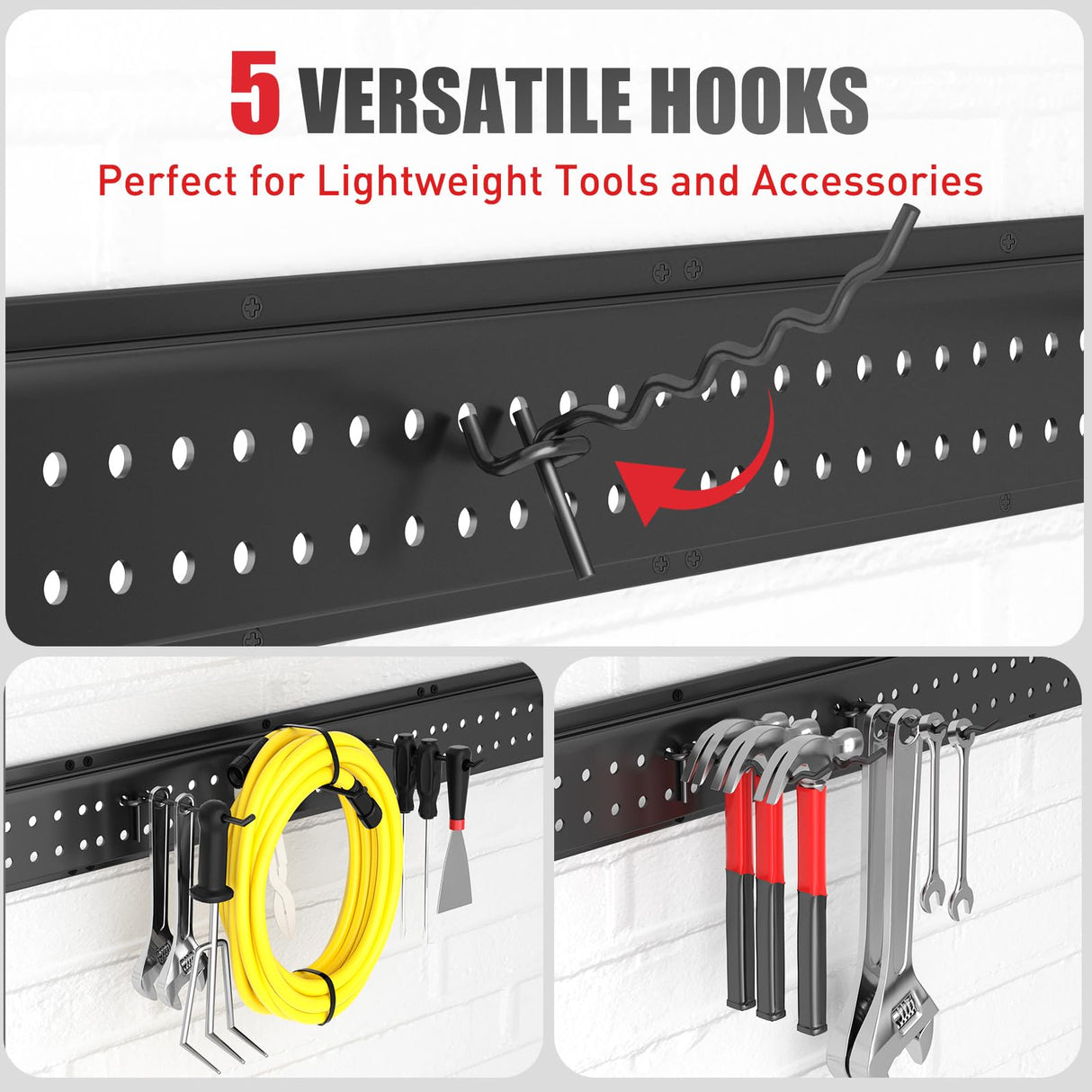 ZICANYCO Garage Tool Organizer Wall Mount 48 inches with 10 Adjustable Heavy-Duty Hooks, Garage Organization, Garden Tool Storage Rack, Yard, and Shed, Holds Up to 400 lbs ZICANYCO