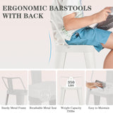 ALISH 30 Inch Bar Stools Set of 4, Industrial Metal Barstools Farmhouse Bar Chairs with Large Seat for Kitchen Island (30 Inch, White) ALISH