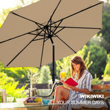 wikiwiki 10FT Patio Umbrellas with Base Included, Outdoor Umbrella with Sandbag Base, 8 Sturdy Ribs, Fade Resistant Waterproof POLYESTER DTY Canopy for Garden, Lawn, Deck, Backyard & Pool，Tan wikiwiki
