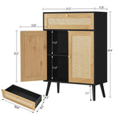 Iwell Storage Cabinet with Adjustable Shelf, Rattan Cabinet with Large Drawer, Sideboard Buffet Cabinet with Storage, Accent Cabinet, Bathroom Storage Cabinet for Dining Room, Entryway, Bedroom, Black Iwell