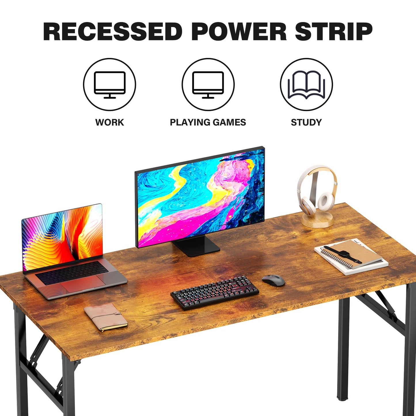 DlandHome Folding Table Computer Desk Workstation Table Conference Table Home Office Desk, Fully Assembled (47 Inches, Retro) - WoodArtSupply