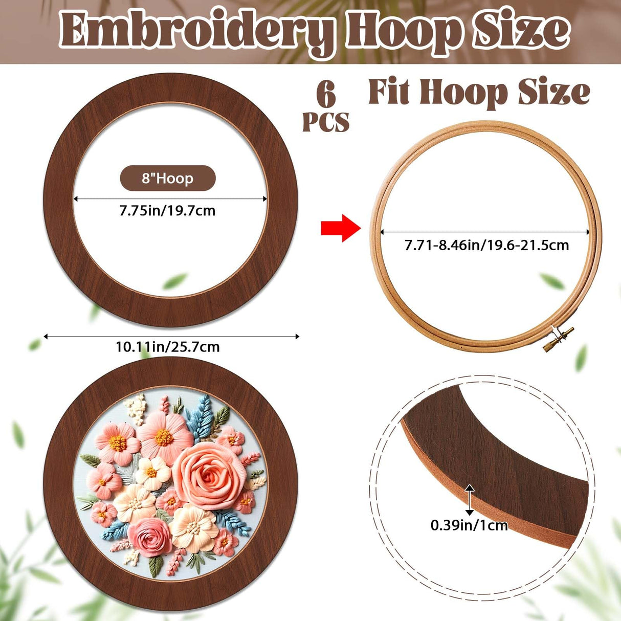 Wenqik 6 Pcs Wood Embroidery Hoop Frame Set 8 Inch Embroidery Hoops Wood Display Frame for Finished Cross Stitch or DIY Art Craft Sewing Ornaments (Without Hoops)(Round) Wenqik