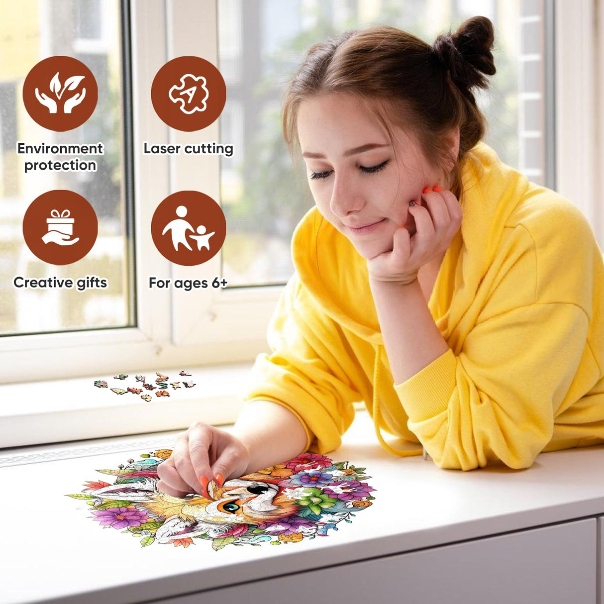 Qiuenisray Wooden Puzzles for Adults,Fox Wooden Jigsaw Puzzles 500pcs,15.7x16.5in,Royal,Unique Shape Animal Adult Puzzles,Irregular Wood Puzzles Creative Gift for Adults and Kids Family Game Qiuenisray