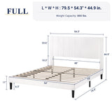 Allewie Full Platform Bed Frame/Velvet Upholstered Bed Frame with Vertical Channel Tufted Headboard/Strong Wooden Slats/Mattress Foundation/Box Spring Optional/Easy Assembly/White Allewie