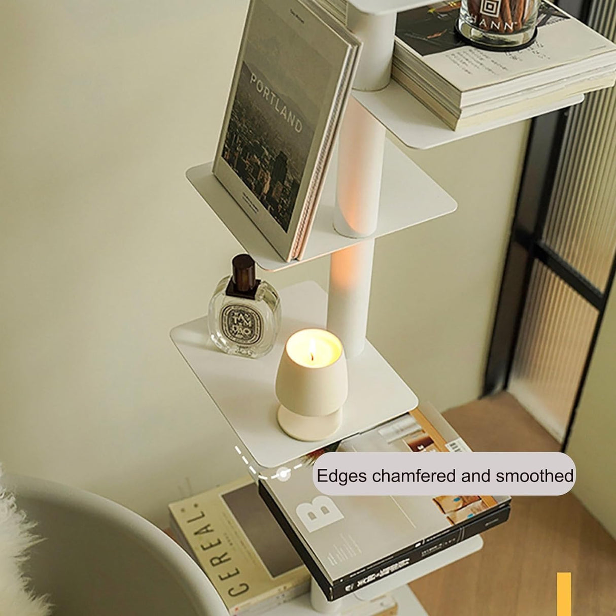 9-Tier Spine Bookshelf, Metal Bookcase, Vertical Spine Book Tower, Tall Narrow Ladder Book Shelf, Corner Shelf for Small Space, Multipurpose Storage Rack Display Book Shelf for Home Office(White) LYXYJRYBHD