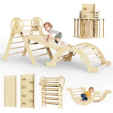 Doerpuz Pikler Triangle Set 7 in 1,Foldable Baby Climbing Toys Wooden,Toddler Climbing Toys Indoor,Climbing Toys for Toddlers 1-3,with Ramp, Arch and Ladder(Nature Wood) Doerpuz