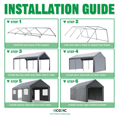 Carport for Vehicle Acepic Carport 10x20ft Heavy Duty Carport Features Roll-up Windows & Doors, Portable Garage with UV Resistant Waterproof All-Season Tarp for Car, Truck, Boat