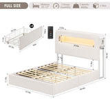 HOSTACK Full LED Bed Frame with Storage Headboard and Charging Station, Kids Bed Frame with 4 Drawers and USB Ports, Velvet Upholstered Platform Bed Frame with Bookcase, No Box Spring Needed, Cream HOSTACK