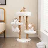 Tangkula Cat Tree Tower, Solid Wood Modern Cat Tower with Cozy Top Perch, 2 Platforms & 1 Hammock, Natural Branch Cute Cat Tree with Scratching Posts & Sisal Rope for Indoor Cats Tangkula