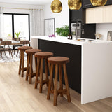 JOLLYMER Bar Stool with Round Seat for Kitchen Island Counter, Solid Teak Wood Barstool in Espresso Finish, Home Bar Furniture, 29-Inch Height JOLLYMER