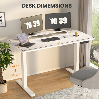 ERGOMORE Electric Standing Desk with 48x24 Inches Whole-Piece Desktop, Adjustable Height Desk with 4 Memory Presets for Home Office (White) - WoodArtSupply