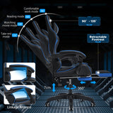 HOFFREE Massage Gaming Chair for Kids Computer Gamer Chair with Footrest and Lumbar Support Reclining PC Game Chair with Headrest for Gaming Room Blue and Black HOFFREE