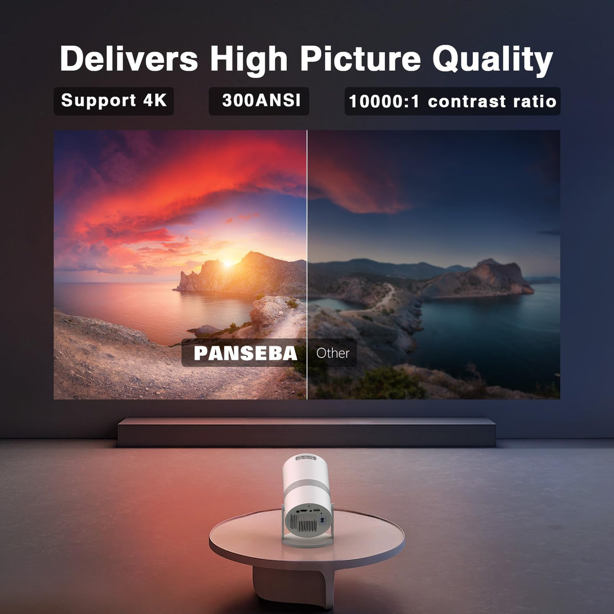 [Built-in -Apps] PANSEBA 270°Adjustable Smart Mini Projector with WiFi 6 and Bluetooth, Auto Keystone Outdoor Movie Projector, Big Screen Home Portable Projector for Phone/TV Stick/Laptop/HDMI PANSEBA