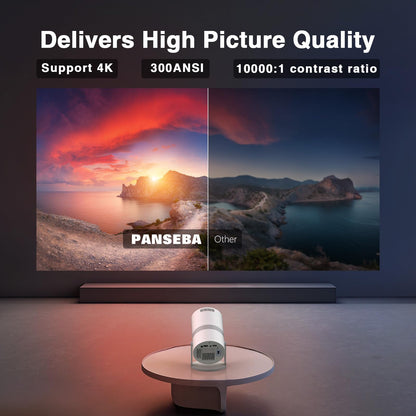 [Built-in -Apps] PANSEBA 270°Adjustable Smart Mini Projector with WiFi 6 and Bluetooth, Auto Keystone Outdoor Movie Projector, Big Screen Home Portable Projector for Phone/TV Stick/Laptop/HDMI