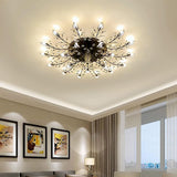 Modern Crystal Ceiling Light Fixture,Semi Flush Mount Chandeliers,Crystal Leaf Ceiling Light, Chandeliers for Dining Room,Living Room,Bedroom (Black, 15-Lights) Ridiss