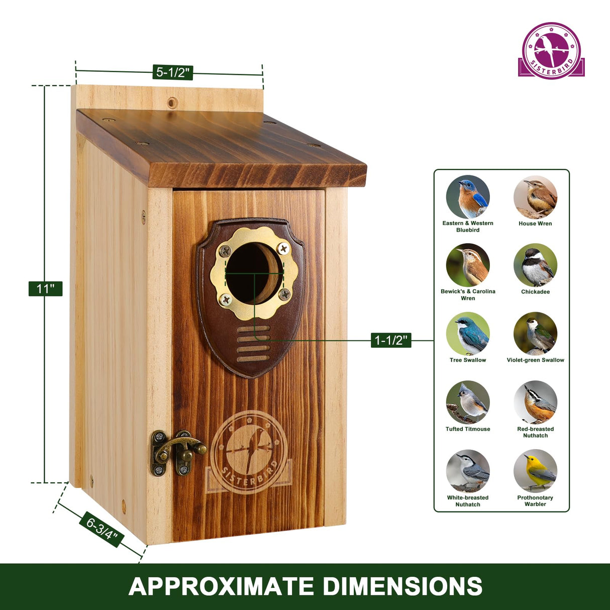 SISTERBIRD Bird Houses for Outside, Premium Wooden Bluebird Houses for Outside, Assembly Birdhouses for Outdoors, Weatherproof Bird House, Bluebird Finch Swallow Wren Chickadee SISTERBIRD