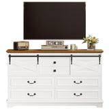 IRONCK Farmhouse 6 Drawers Dresser for Bedroom, 55.1" Large Wooden Chest of Drawers with Sliding Barn Door, White/Walnut IRONCK