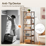 HOOBRO Bookshelf, 6-Tier Industrial Bookcase, Book Shelf Storage Organizer, Tall Bookshelf with Metal Frame for Living Room, Bedroom, Home Office, Kitchen, Rustic Brown and Black BF72SJ01 HOOBRO