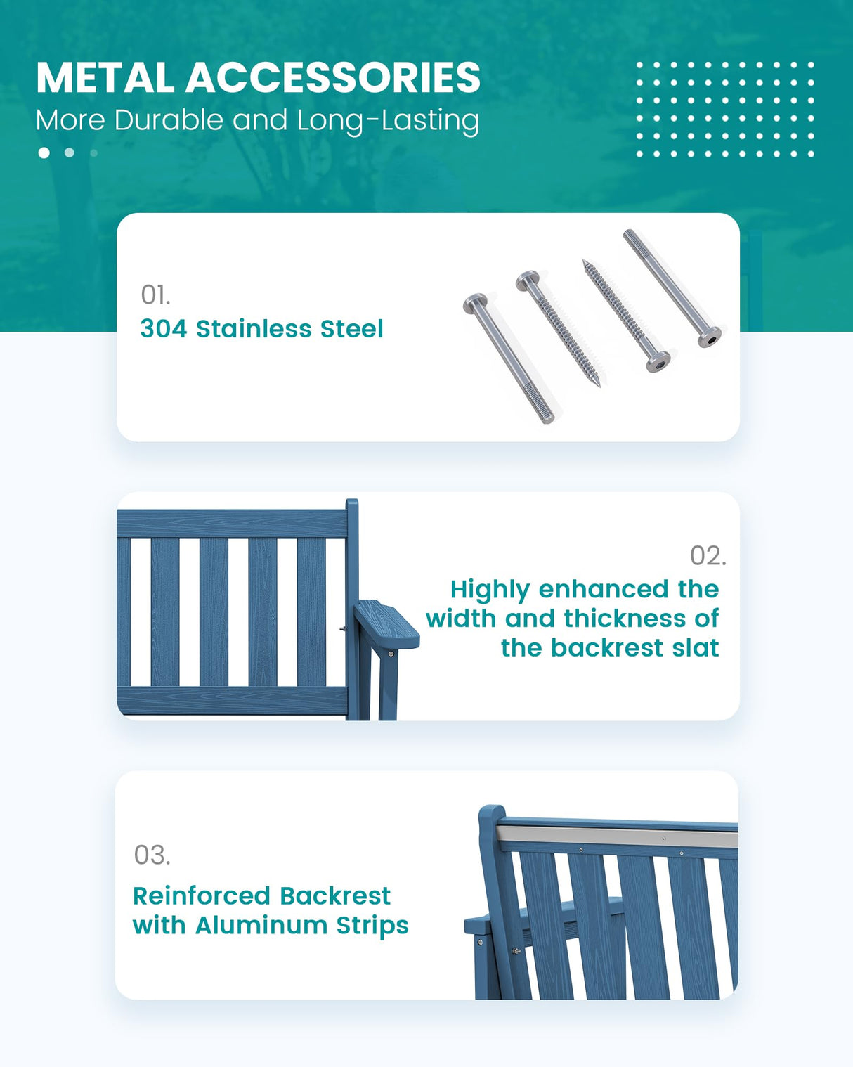 SERWALL Outdoor Bench, HDPE Outdoor Benches Weatherproof, 2-Person Garden Bench with 660 lbs Weight Capacity, Patio Benches for Outdoors, Garden, Porch, Backyard and Park, Navy Blue SERWALL