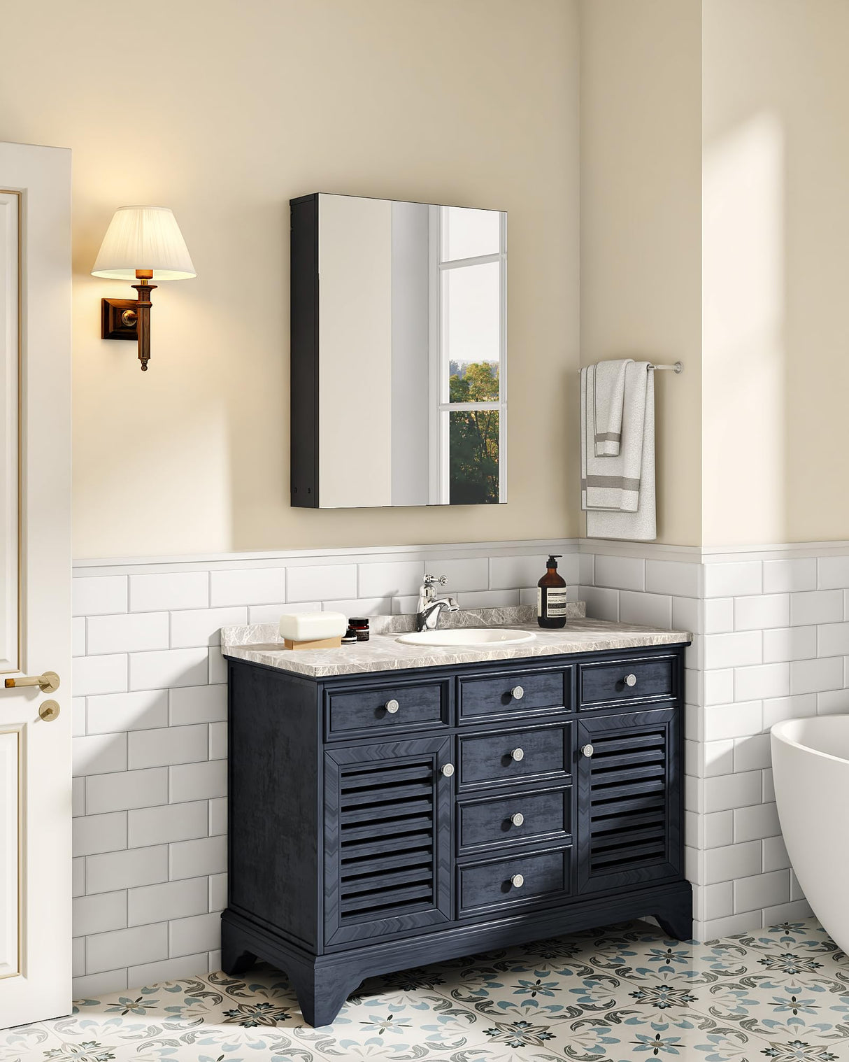 CHOEZON Bathroom Medicine Cabinet, Wall-Mounted Bathroom Vanity with Mirror, Bathroom Medicine Cabinet with Storage Function, Hanging Storage Cabinet, Adjustable Shelves, Black CHOEZON