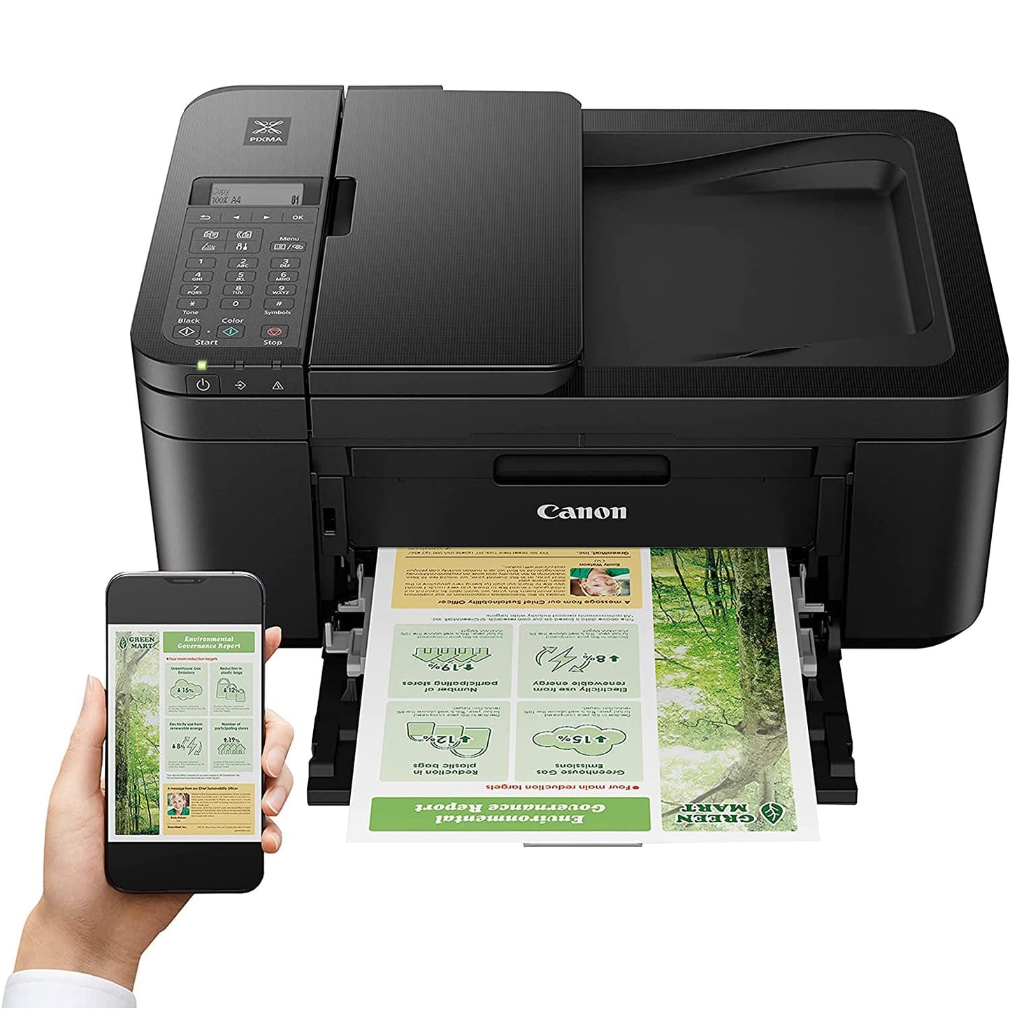 Canon PIXMA TR4720 All-in-One Wireless Printer with Auto Document Feeder, Mobile Printing, Copy, Fax and Scanner Black 5074C002 Bundle with DGE USB Connection Cable + Small Business Software Kit