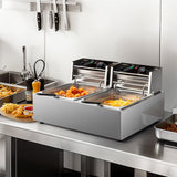 ROVSUN 22.8QT/21.6L Electric Deep Fryer, Countertop Commercial Stainless Steel Dual Tank Kitchen Fat Fryer Frying Machine w/Baskets Lids for French Fries Donuts, Adjustable Temp, 3400W ROVSUN