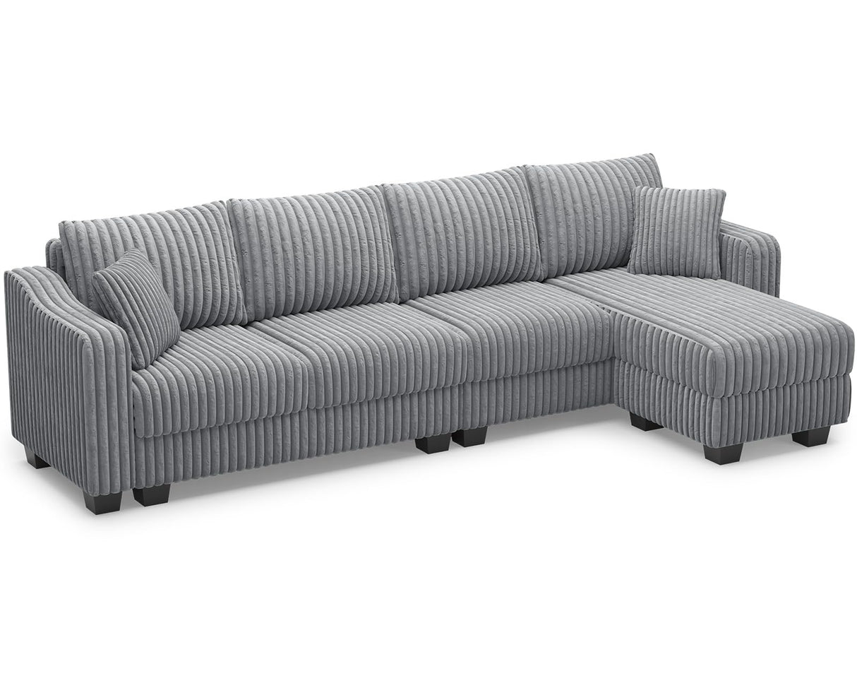 Belffin Sectional Couch with L-Shape Chaise L Shaped Couch with Ottoman Sectional Couches for Living Room Corduroy (Light Grey, L Shaped) Belffin