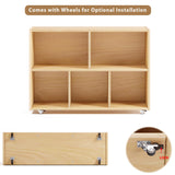 ERUGI 2-Tier Solid Wood Toy Organizer with 5 Compartments and Wheels for Kids Rooms & Playrooms ERUGI
