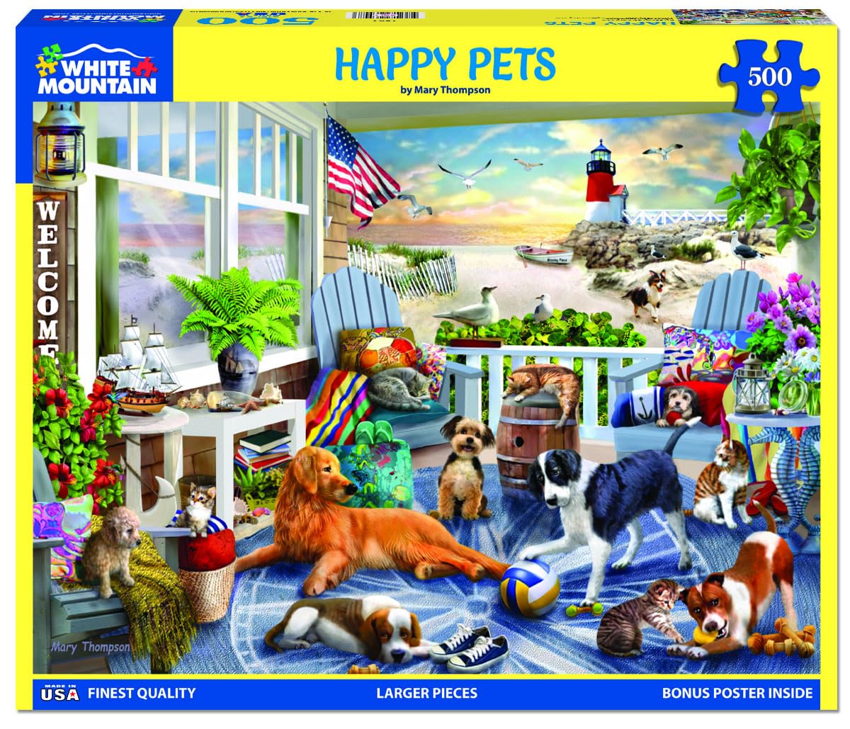 White Mountain Puzzles - Happy Pets - 500 Piece Jigsaw Puzzle White Mountain