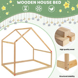 Merax Kids Twin Bed Frame with Rooftop, Montessori Wooden House Design, Sturdy and Easy to Assemble Merax