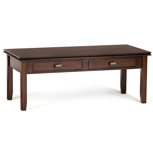 SIMPLIHOME Artisan SOLID WOOD 46 inch Wide Rectangle Coffee Table in Russet Brown, for the Living Room and Family Room - WoodArtSupply