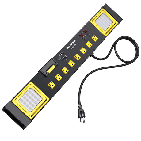 WEBANG Heavy Duty Metal Power Strip Surge Protector with 8 Outlets,2 USB Ports, Led Worklight, 15A Circuit Breaker, Wall Mount, UL Listed for Workshop/Garage/Countertop WEBANG
