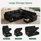 HONBAY Modular Sectional Sleeper Sofa with Pull Out Couch, Oversized U Shaped Sleeper Pull Out Bed with Storage Sectional Couches for Living Room - Black HONBAY