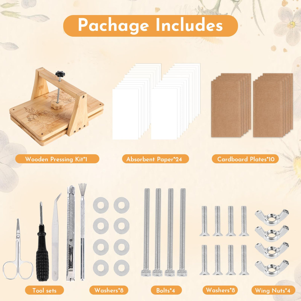 NIUGRECF 1Set Large Wooden Flower Press Kit - Even Pressure Flowers Pressed DIY Arts Set for Making Dried Flower/Plant（11in*7in） NIUGRECF