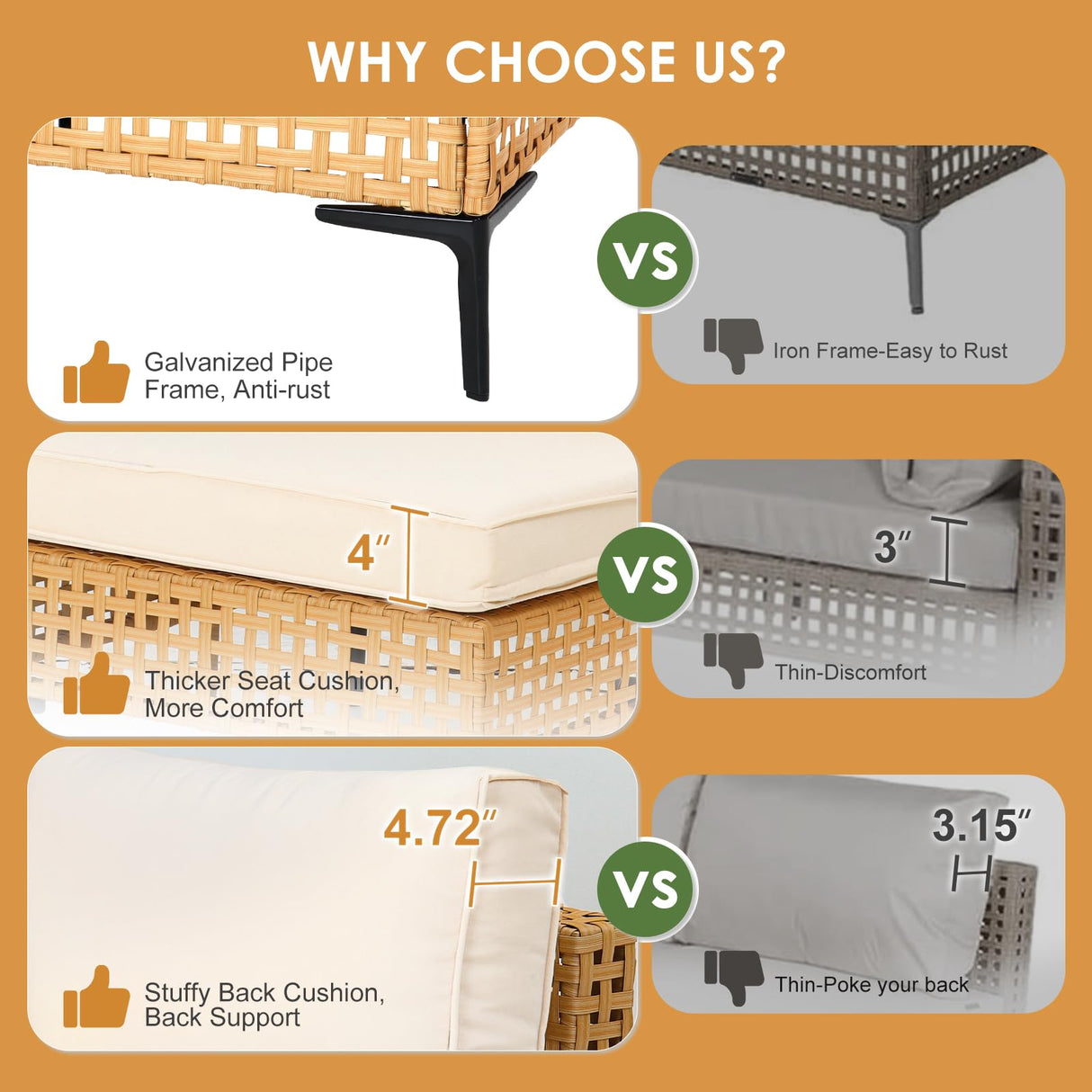 ABCASA Patio Furniture Set, 5-Piece Wicker Outdoor Patio Furniture Sets with Coffee Table,Boho Patio Conversation Set Sectional Sofa with All-Weather Cushions for Backyard,Porch,Beige ABCASA