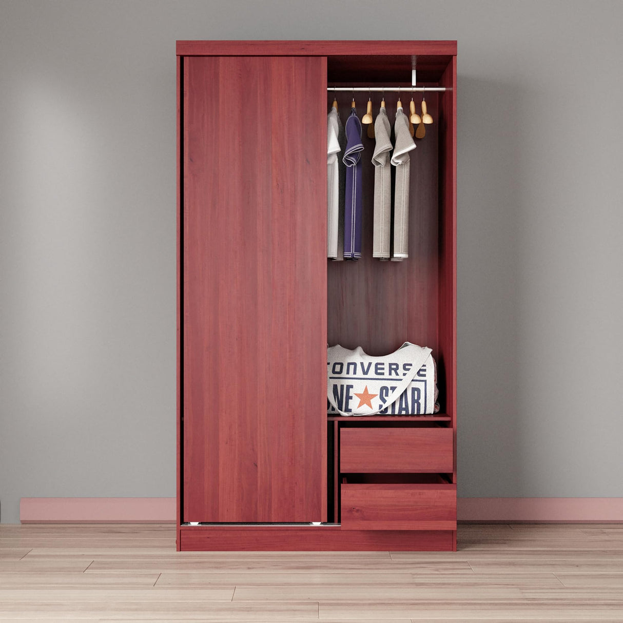 Woodpeckers Furniture And Mattress Modern Wood Double Sliding Door Wardrobe (Mahogany) Woodpeckers Furniture And Mattress