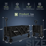 Hikemoon 34'' Extra Long Collapsible Wagons Carts Foldable, 360LBS Heavy Duty Folding Beach Wagon Cart with Wheels, Portable Utility Outdoor Wagon for Grocery, Shopping, Garden, Sports, Camping, Black HIKEMOON