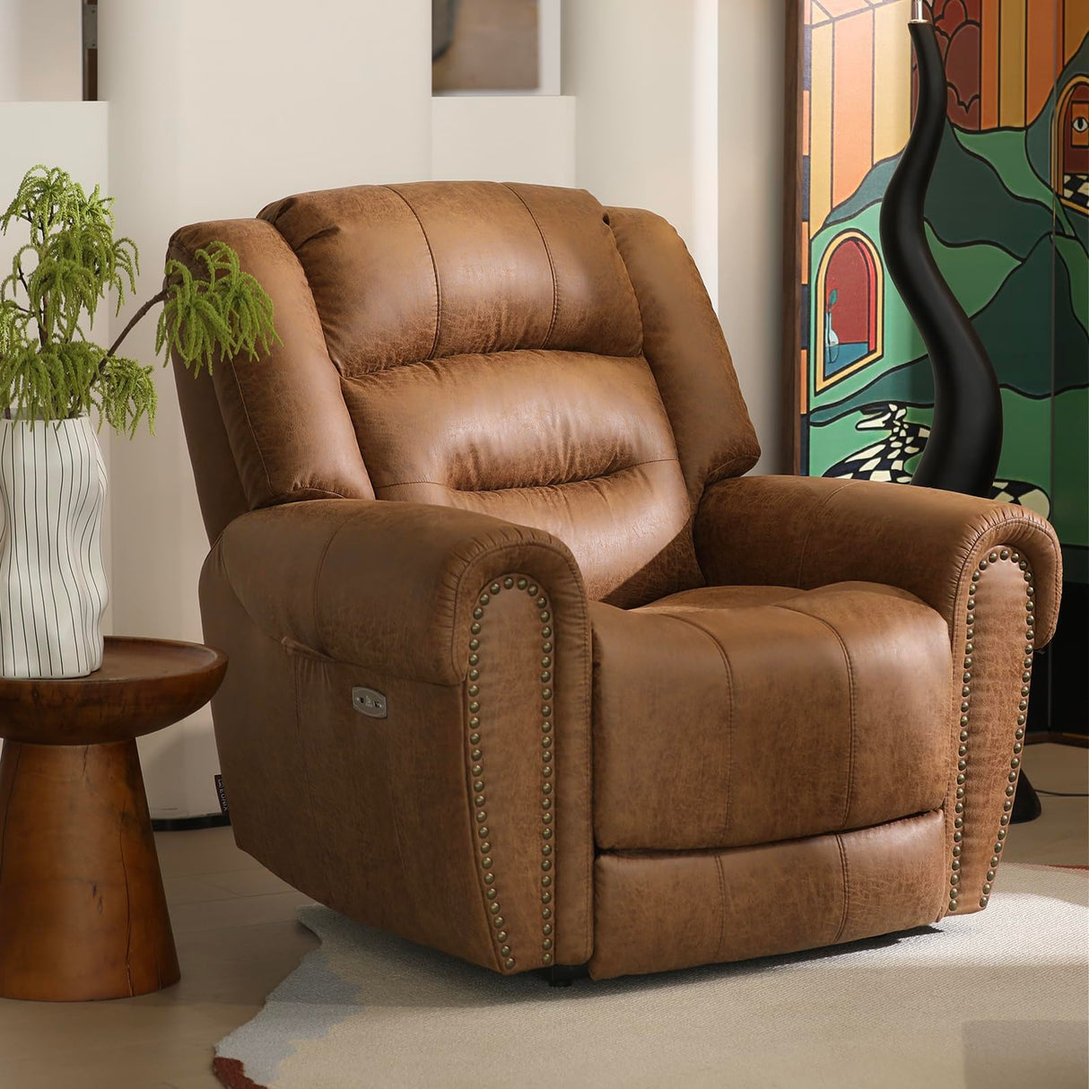 EONIX Classical Large Power Lift Recliner Chair for Elderly with Heat and Massage, Dual Motor Lay Flat Electric Lift Chair Recliner for Adults, Living Room, Bedroom, SLRY005061, Nut Brown EONIX